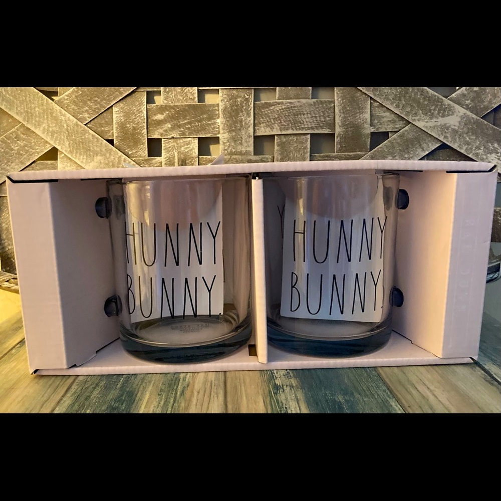 Set of 2 Easter Themed Rae Dunn glass mugs.
